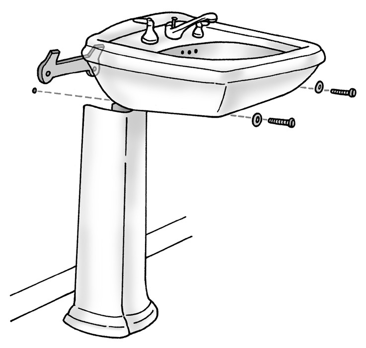 Figure 8-2: You hang pedestal sinks on a wall bracket or secure them directly to the wall and support them with the pedestal.